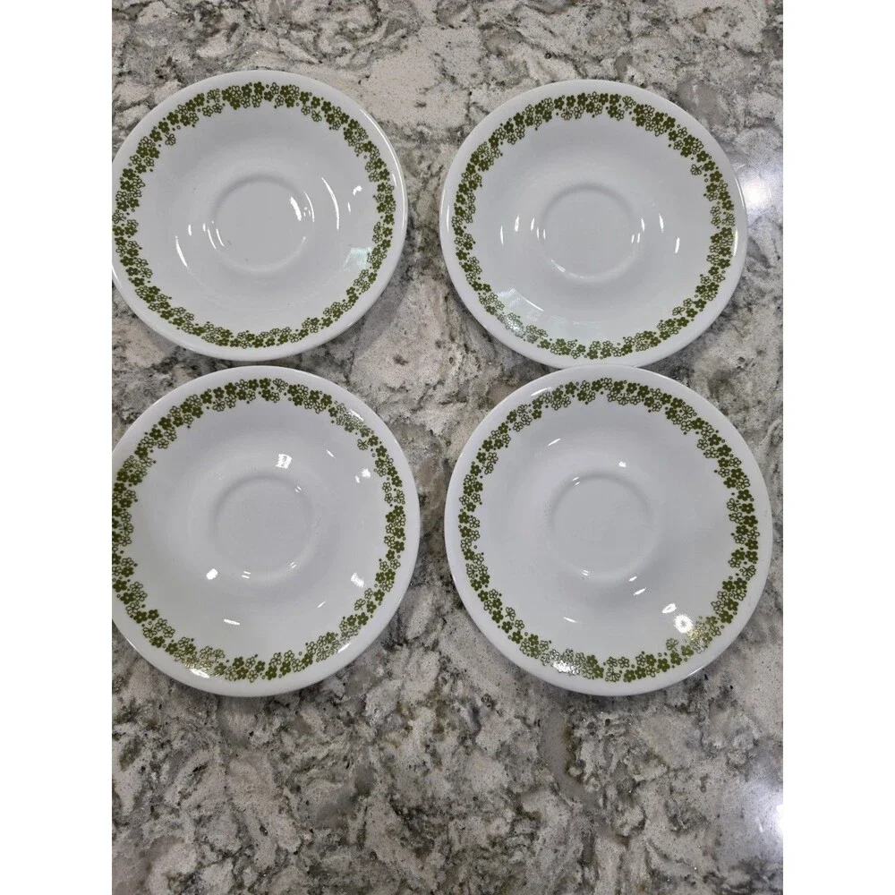 4 Corelle Spring Blossom Green Saucer Plate 6” Crazy Daisy USA Vintage